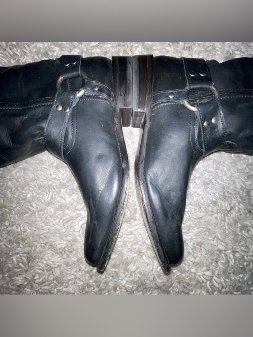 Frye Harness Boots Black Leather Biker Round Toe Western Women’s Size 10B - Picture 5 of 16